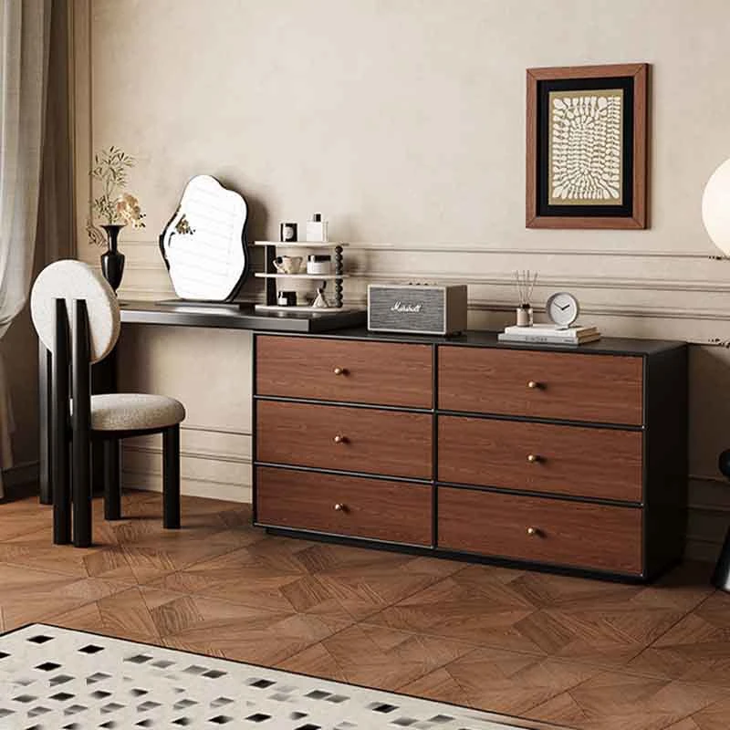 新款法式中古复古家用梳妆台卧室复古风实木化妆桌胡桃木斗柜一体