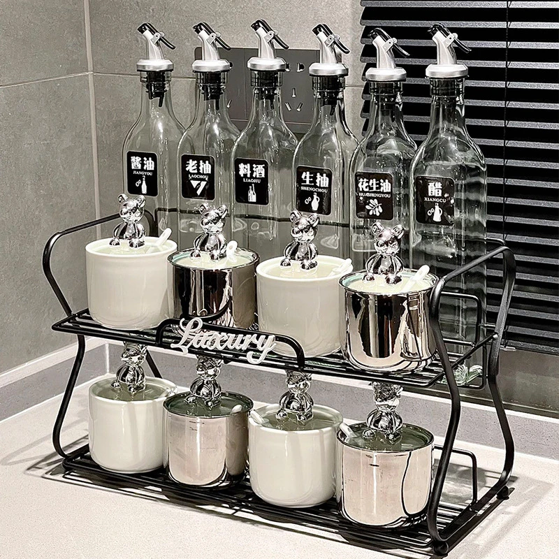 轻奢陶瓷调料罐厨房用品调料瓶调味罐盐罐防尘调料盒家用套装