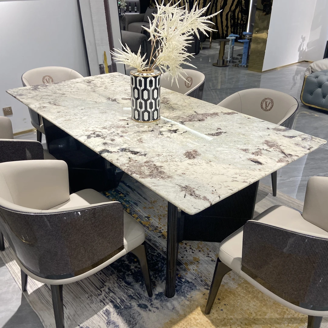 豪宅别墅天然奢石-雪山蓝餐桌 轻奢家具家用饭桌长餐桌西餐桌饭桌
