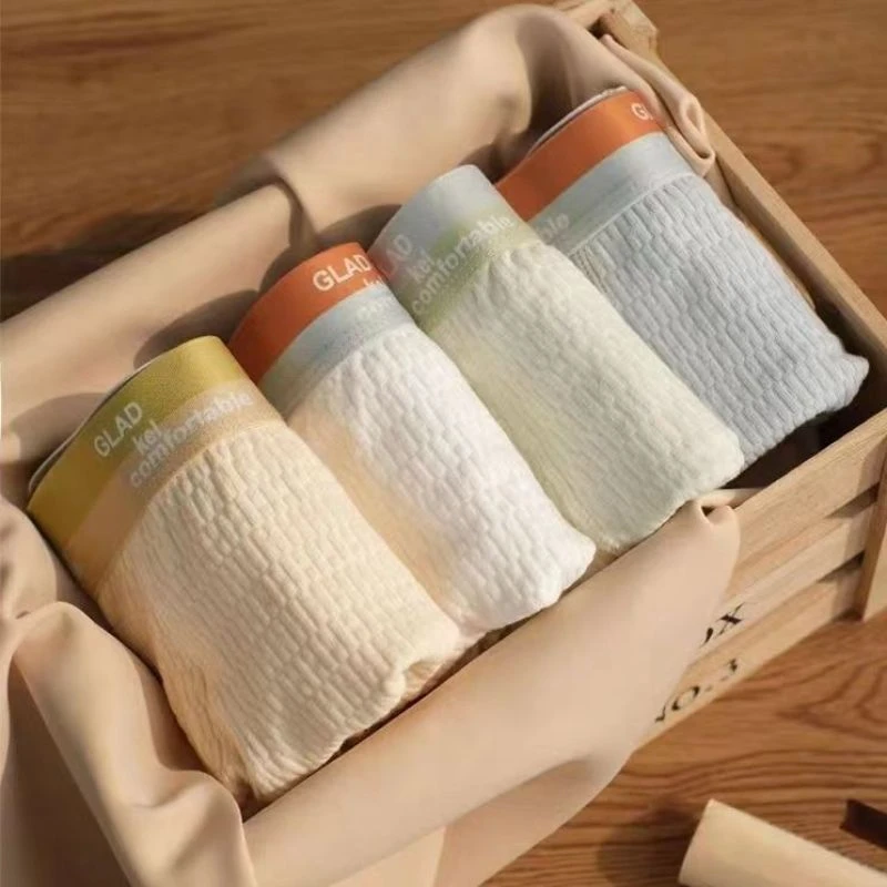 婴儿棉内裤男生纯棉舒适中腰平角裤男士透气肌理四角裤四季短裤头