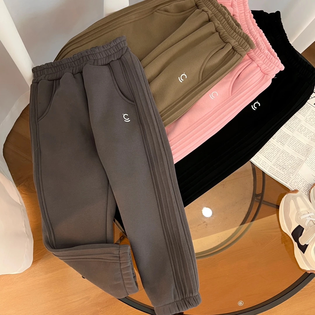 一体绒男童女童卫裤奥粒绒休闲插袋束脚款宽松百搭中大童长裤外穿