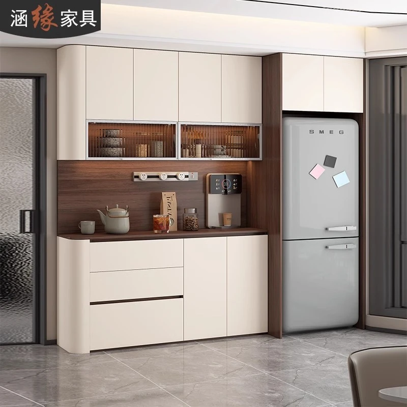 现代简约餐边柜嵌入式冰箱柜一体靠墙储物柜家用客厅圆弧柜7G369
