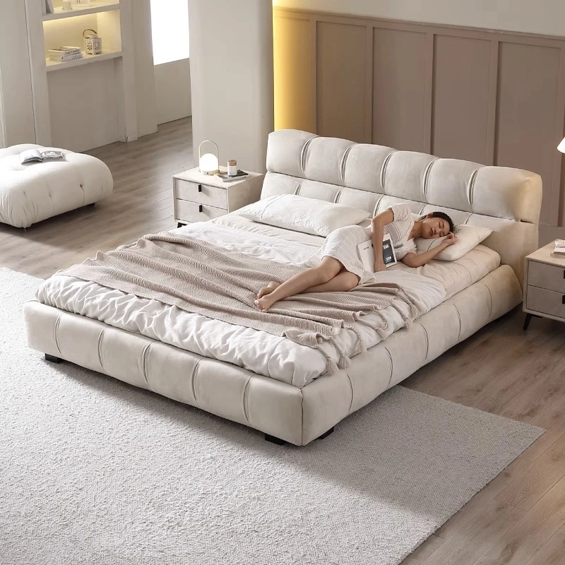 精·工坊泡芙真皮床奶油风头层牛皮高端主卧软靠双人婚床网红大床