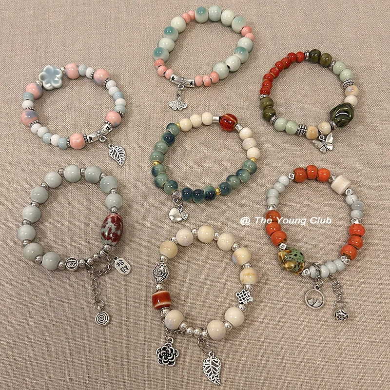 非金属陶瓷手链 新中式民族风陶瓷手链招财手串国风情侣闺蜜手饰