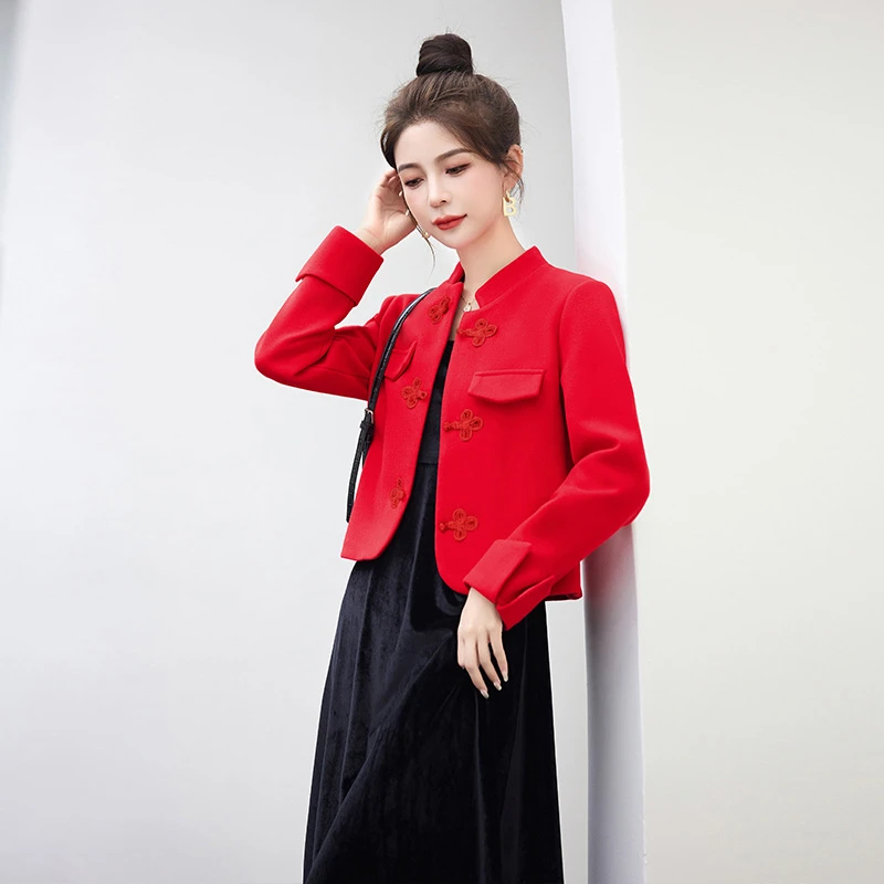 毛呢外套女短款秋冬季新款女装韩版修身盘扣呢子上衣 WA6608