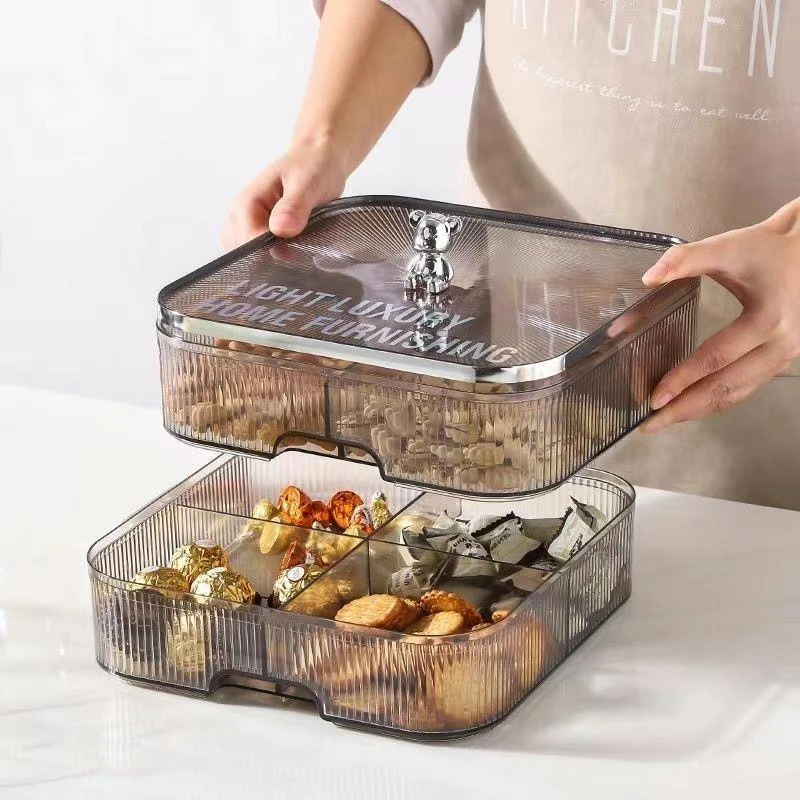 简约北欧干果盘客厅家用过年零食摆盘分格带盖糖果收纳盒果盘W173