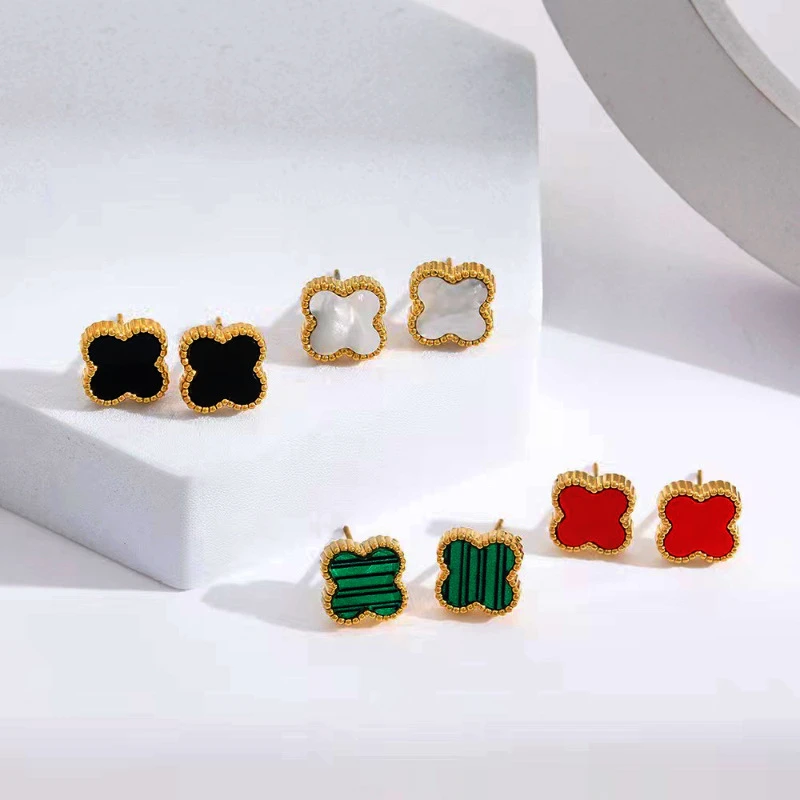 钛钢耳饰 幸运草耳钉耳坠新款爆款黑色小众设计感高级感同款耳饰