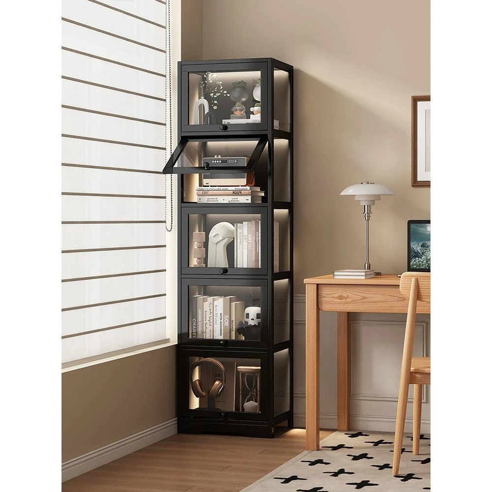 书架落地置物架一体靠墙家用防尘书柜墙边小窄柜书桌旁学生收纳架