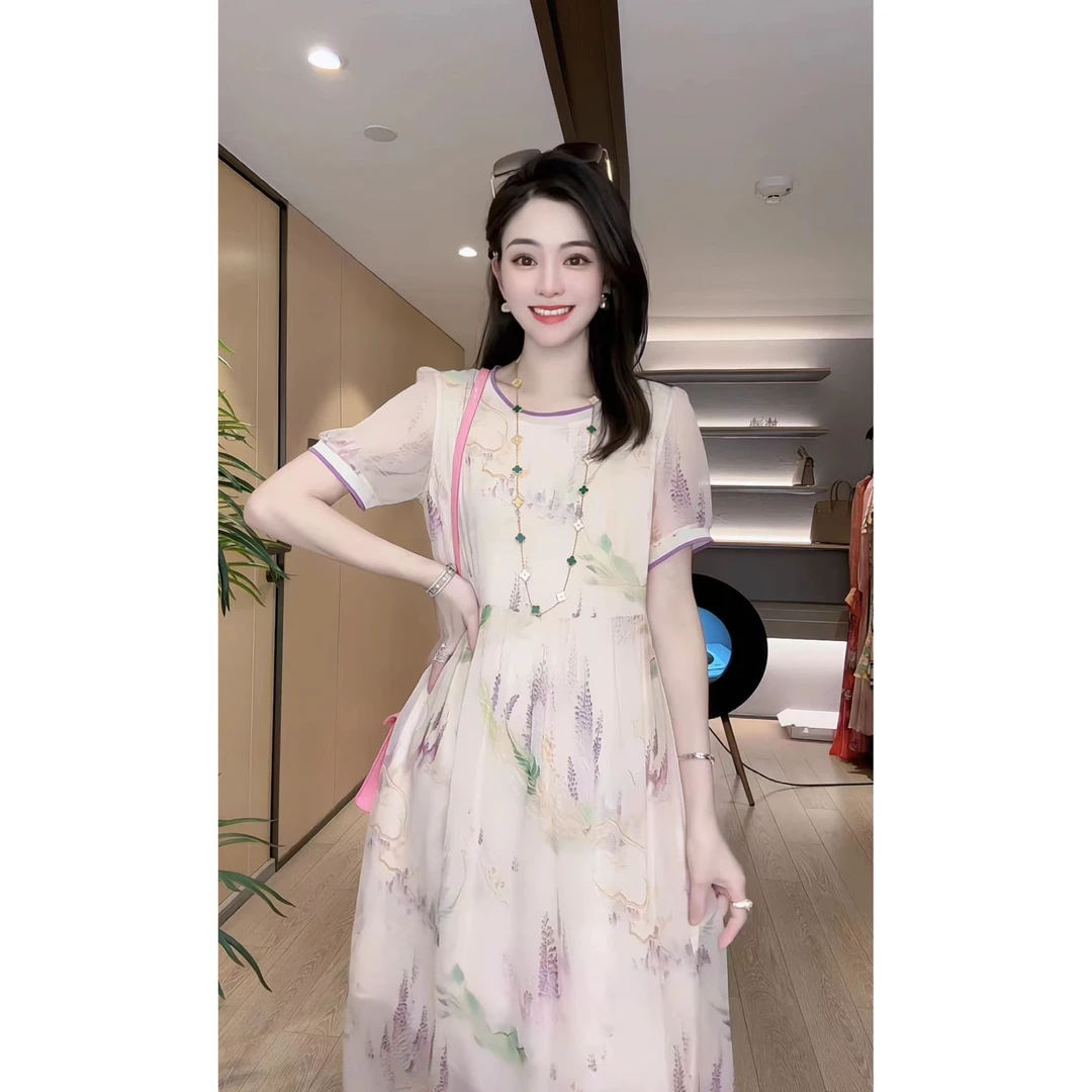 【深圳米熙儿】100%桑蚕丝法式显瘦洋气气质女装连衣裙6025