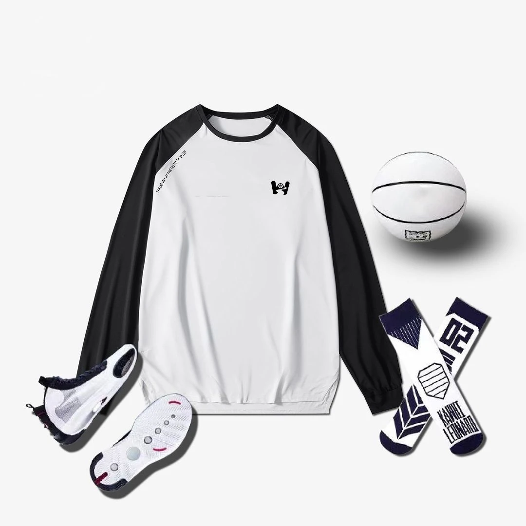 WABRAVC 美式潮流篮球速干实战训练服落肩袖圆领运动长袖T投篮服