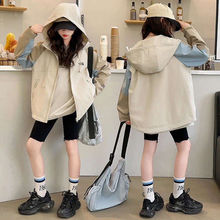 女童外套 春秋款2024新款洋气时髦女孩秋季防风衣服秋装冲锋衣