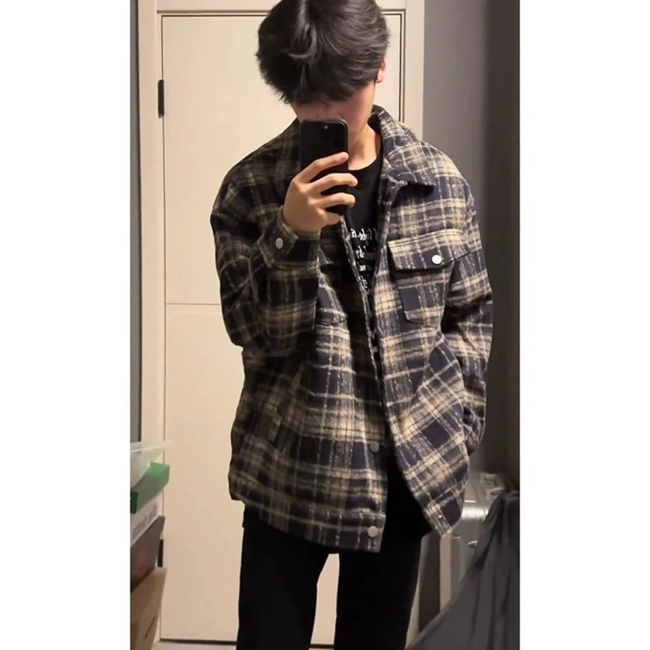 毛呢正肩小香风外套男潮高级感秋冬款痞帅vintage衬衫式情侣夹克