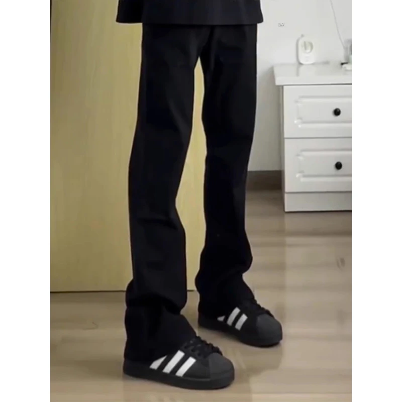 cleanfit黑色微喇牛仔裤男款夏季修身显瘦裤子美式高街潮牌直筒裤