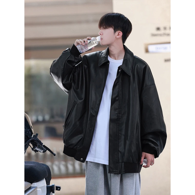黑色皮衣外套男2024春秋美式vintage高级感痞帅休闲机车夹克上衣