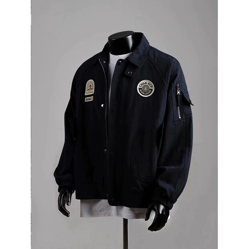 cleanfit藏青色短款夹克男春秋季高街痞帅vibe棒球服潮牌美式外套