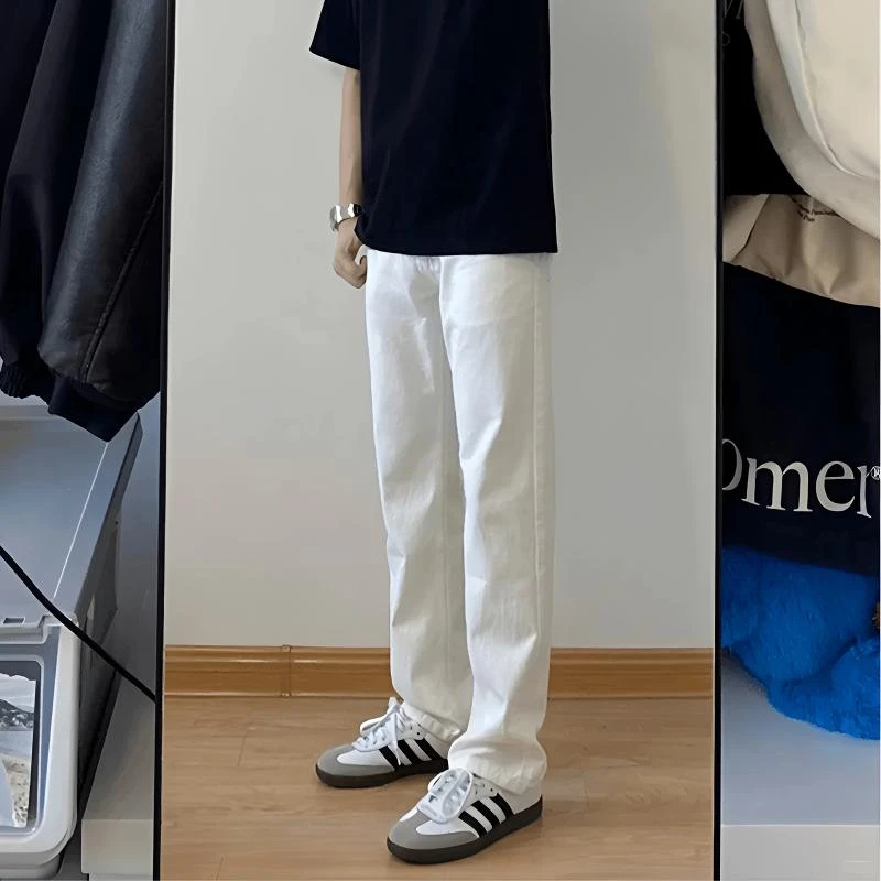 白色牛仔裤男夏季薄款美式ootd穿搭修身微喇裤高街痞帅vibe直筒裤