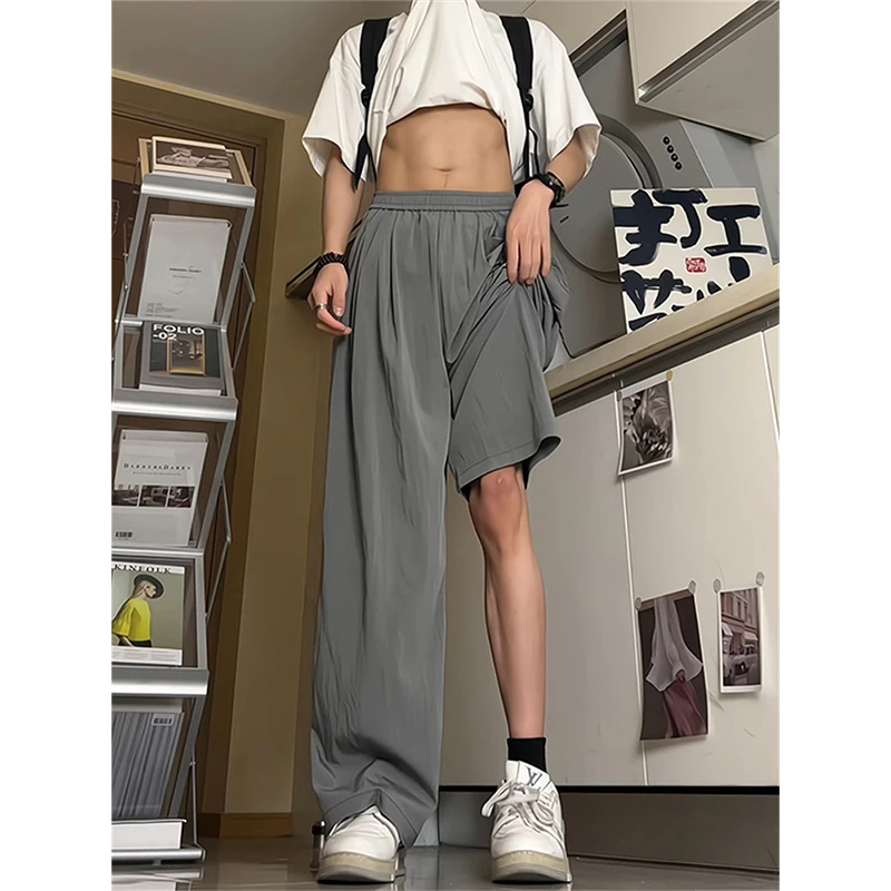 夏季薄款冰丝裤子男松弛感穿搭阔腿休闲裤日系垂坠感慵懒风山本裤