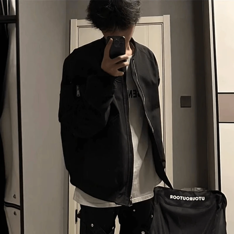 cleanfit黑色短款外套男春秋痞帅休闲飞行夹克美式高街vibe棒球服