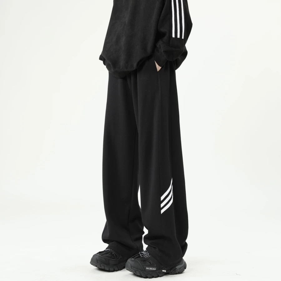 春秋季美式复古ootd穿搭高街潮流hiphop休闲黑色卫裤男款宽松直筒