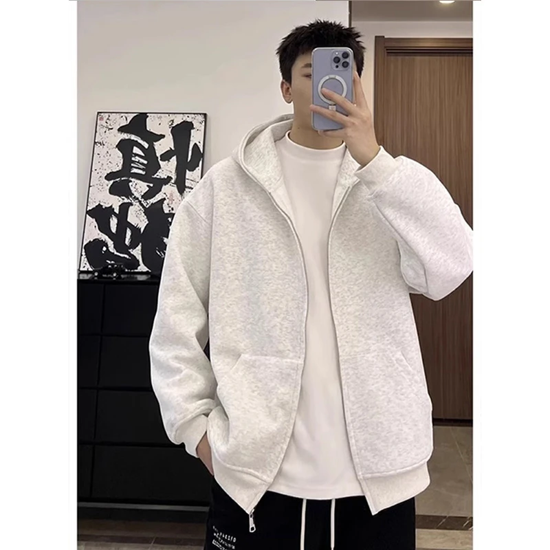 花灰色美式重磅卫衣男款秋季穿搭高级感cleanfit外套连帽开衫外搭