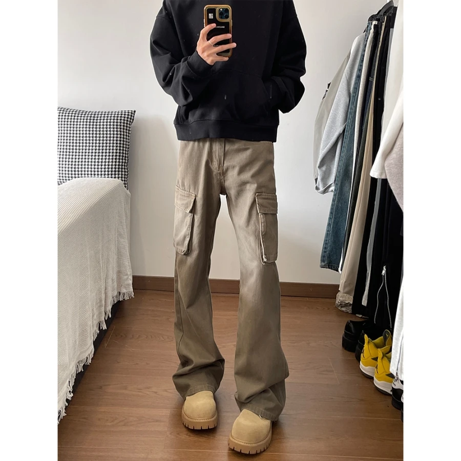 cleanfit美拉德微喇工装裤男款春秋复古大口袋裤子美式高街直筒裤