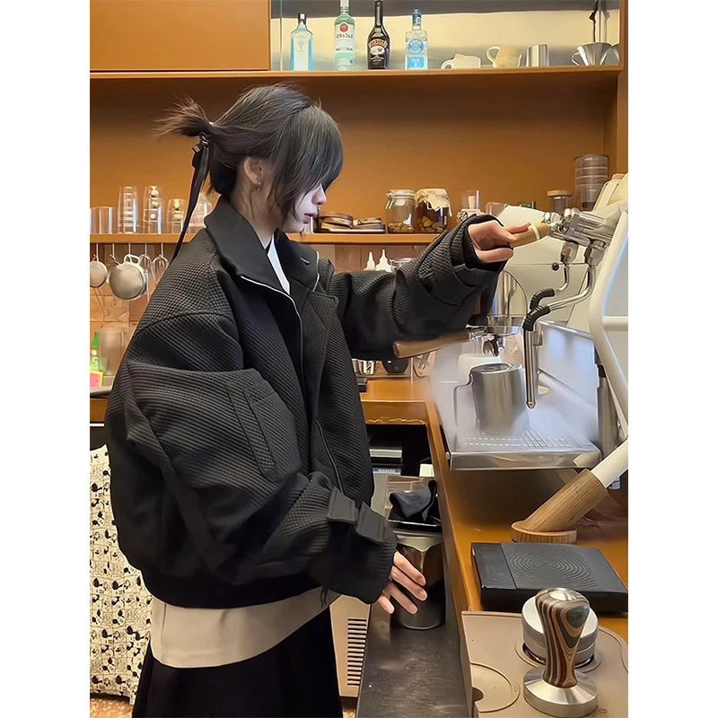 美式潮牌bomber弯刀绑带派克服男冬季加厚保暖短款飞行员夹克棉服