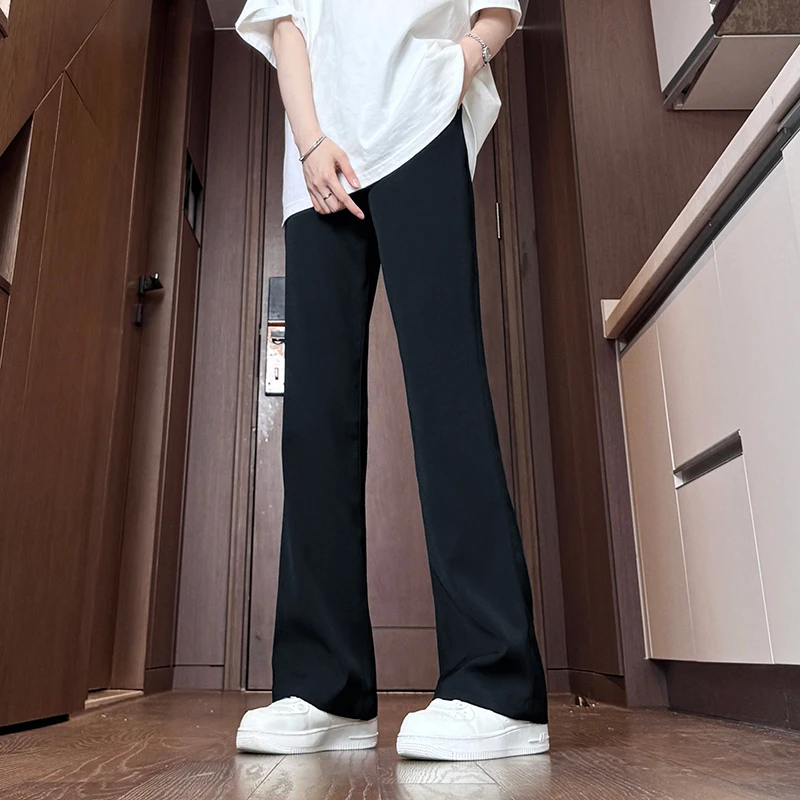 黑色高腰西裤cleanfit垂坠感高级感冰丝裤子男夏季薄款直筒微喇裤