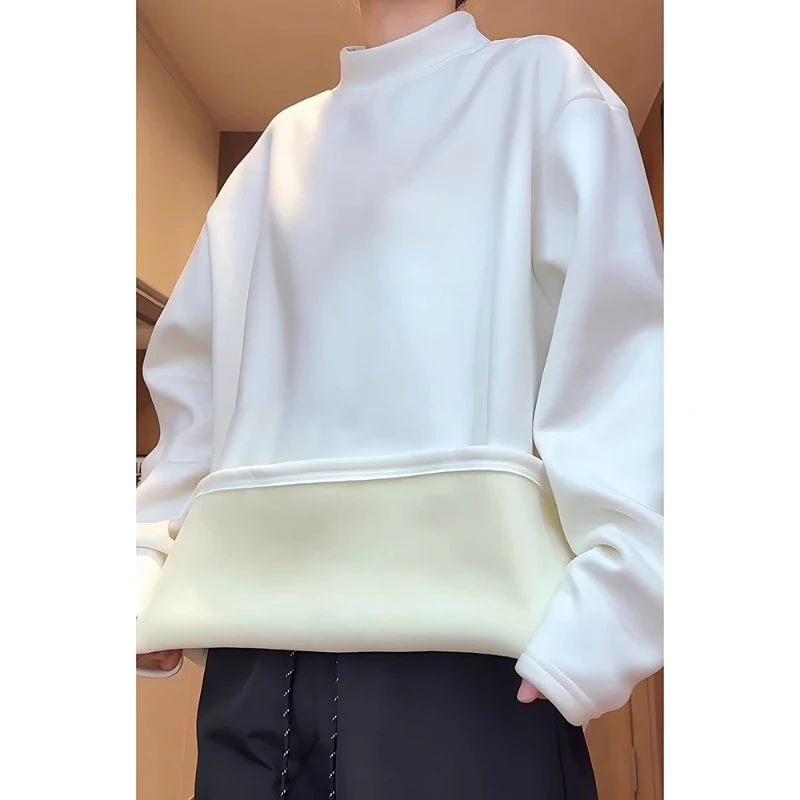 半高领德绒打底衫上衣男款秋冬季美式cleanfit白色高级感长袖t恤