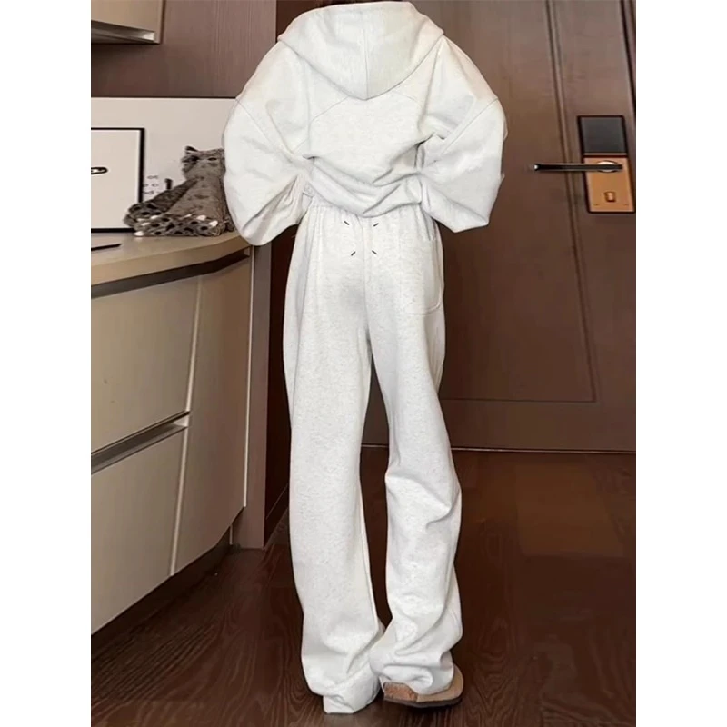 美式cleanfit花灰色弯刀设计休闲卫裤男款春秋季宽松阔腿直筒裤子