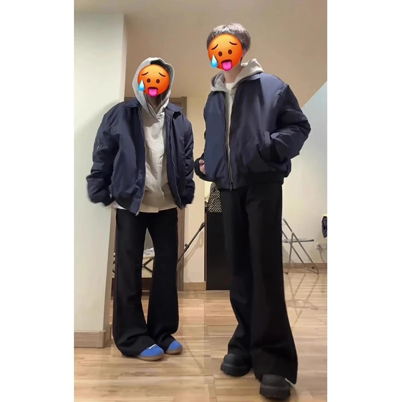 cleanfit黑色弯刀西裤男款秋冬加绒加厚情侣款裤子美式直筒微喇裤