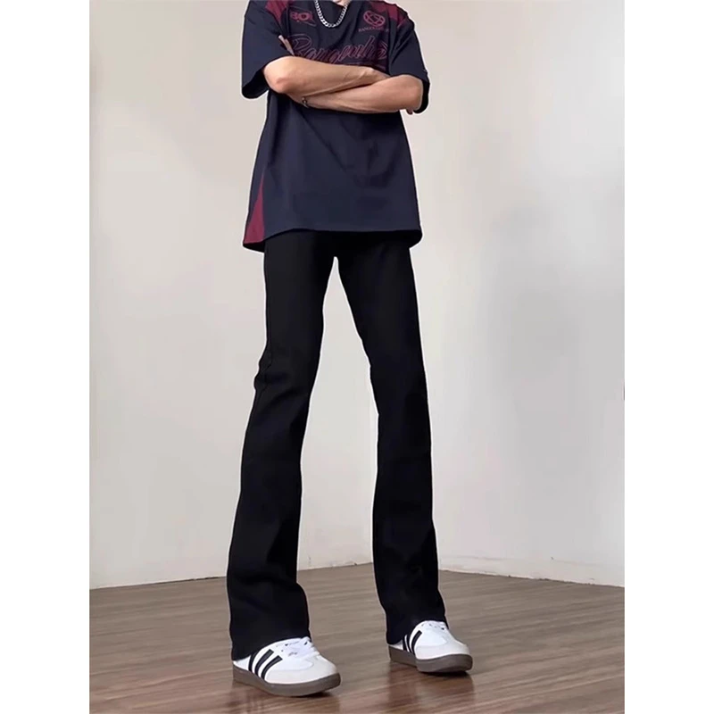 cleanfit弯刀牛仔裤黑色显瘦微喇裤男生美式vibe风高街修身直筒裤