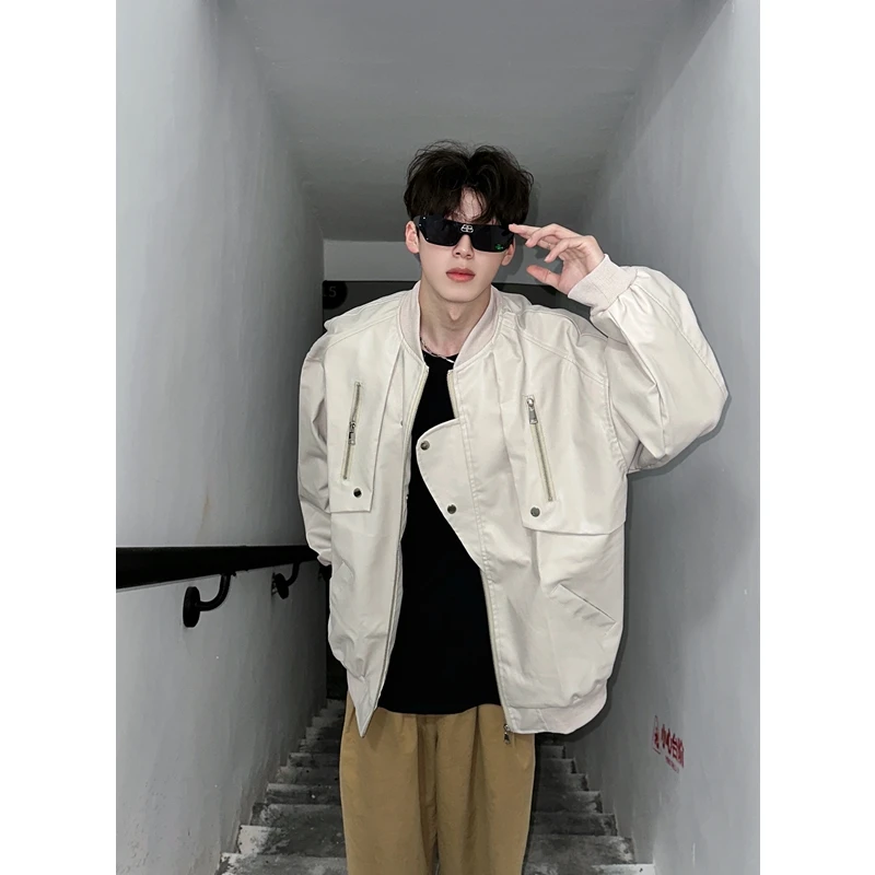 美式高街cleanfit灰色解构系皮衣夹克男款春秋季小众设计潮牌外套