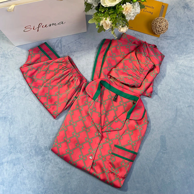 Sifuma/斯服玛《古》家宠粉夏季丝质轻奢睡衣家居服礼盒三件套装