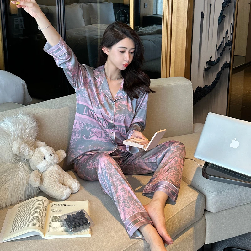 Sifuma/斯服玛《紫色丛林》春秋99高织高密丝质轻奢长袖两件套睡衣