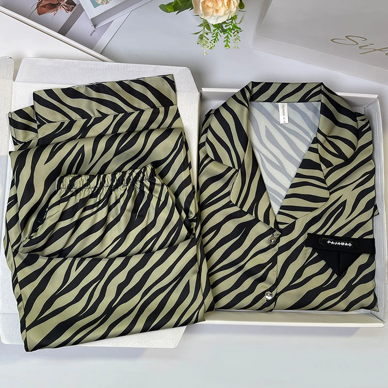 Sifuma/斯服玛《情侣斑马》春秋丝质时尚长袖两件套女士睡衣家居服