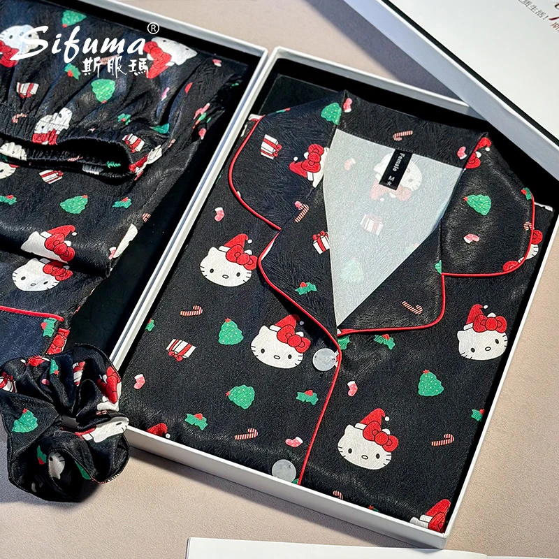 Sifuma/斯服玛《KT猫》春秋睡衣女款爆款2024新款长袖冰丝薄款套装