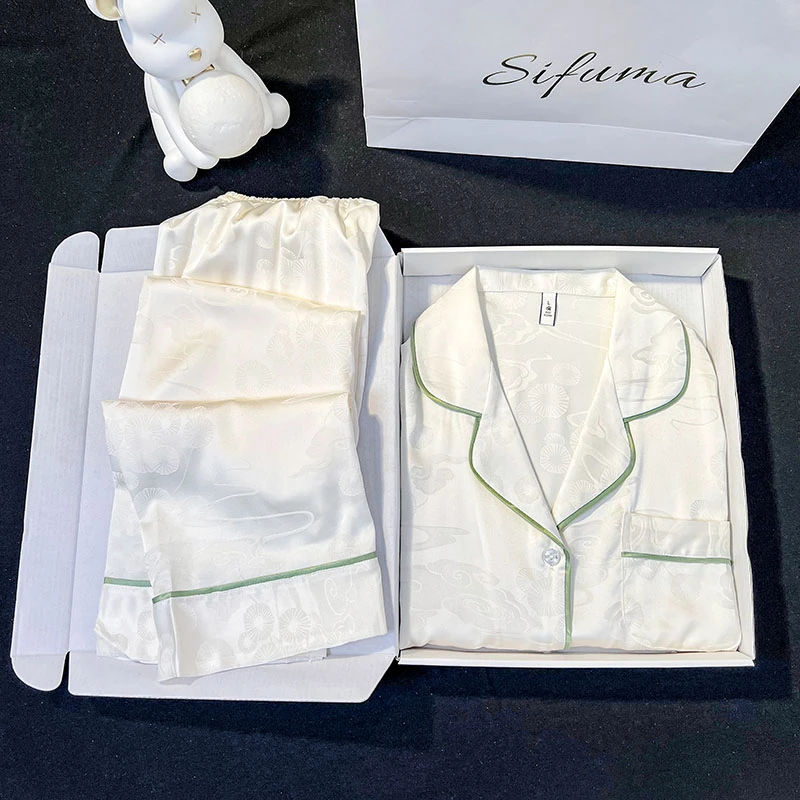 Sifuma/斯服玛《云隐》春秋丝质轻奢长袖长裤两件套休闲睡衣家居服