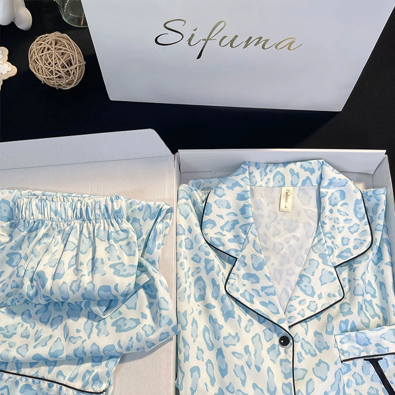 Sifuma/斯服玛【豹纹V】春秋季高级风家居服小翻领长袖两件套礼盒装