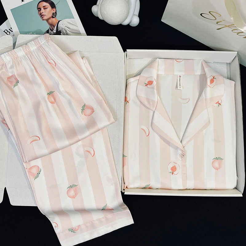 Sifuma/斯服玛《水蜜桃》春秋丝质轻奢长袖长裤两件套睡衣家居服