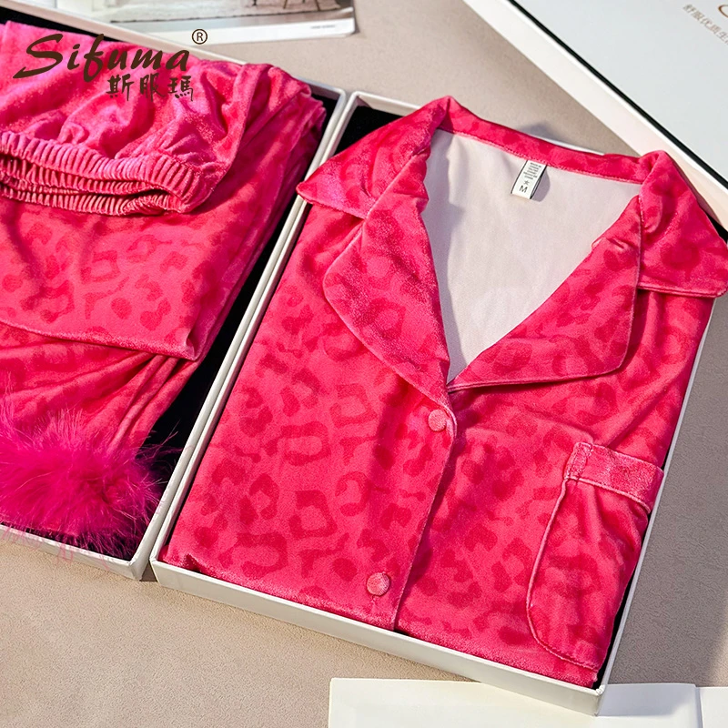 Sifuma/斯服玛《豹纹系列》春秋睡衣女款爆款2025新款金丝绒长袖