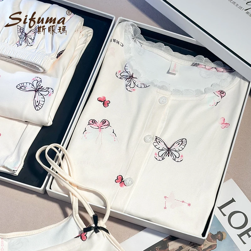 Sifuma/斯服玛《蝴蝶》秋冬睡衣女外出洋气出门款长袖德绒三件套