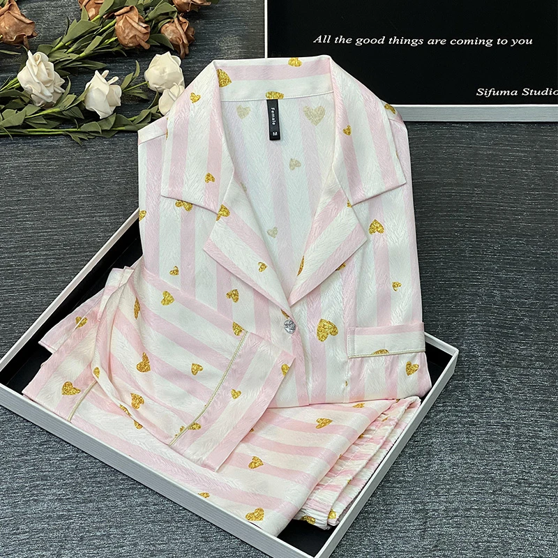Sifuma/斯服玛《维秘条纹爱心》春秋丝质轻奢睡衣家居服女礼盒装
