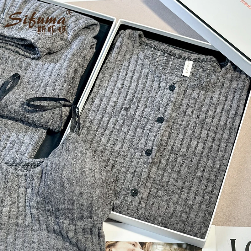 Sifuma/斯服玛《条纹》春秋睡衣女款爆款2025长棉质带胸垫精梳棉