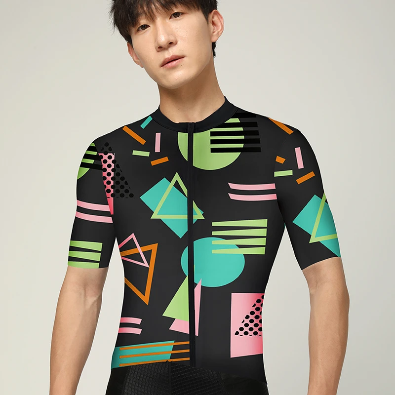 kiae春夏交叉几何短袖长帝骑行服男女公路自行车单车透气上衣