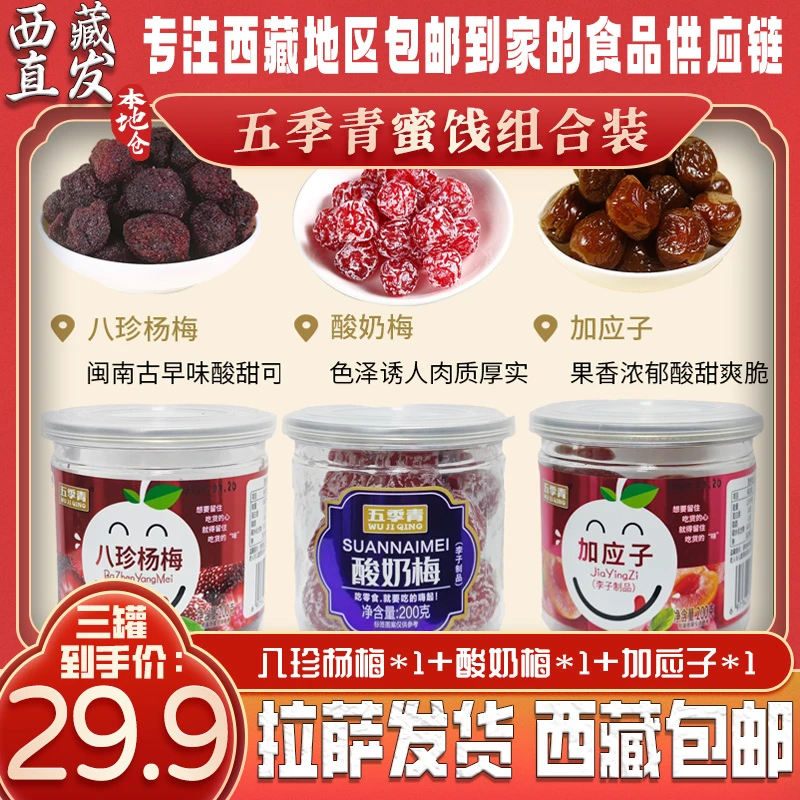 五季青拉萨发货西藏包邮三种口味蜜饯梅子组合食美味营养果脯罐装
