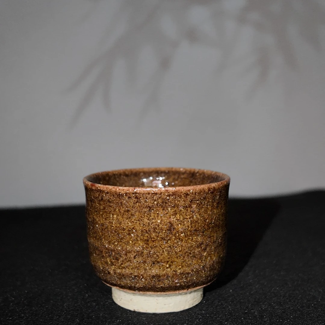 手工主人杯全手工柴窑柴窑精美茶叶末釉粗陶孤品柴烧杯锤纹禅定杯