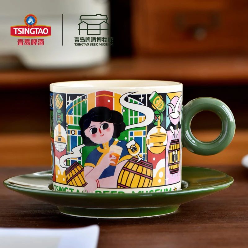 【青岛啤酒博物馆】醉美人指环杯套装青岛啤酒官方文创复古家用手绘