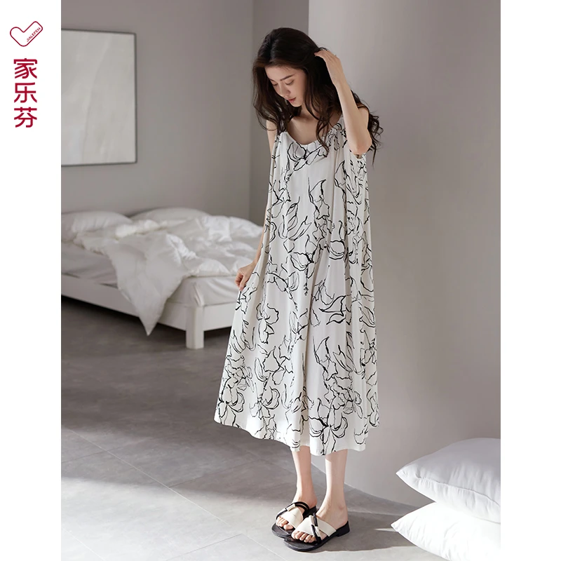 夏天女士睡衣夏季莫代尔无袖背心吊带家居服夏款中长款时尚连衣裙