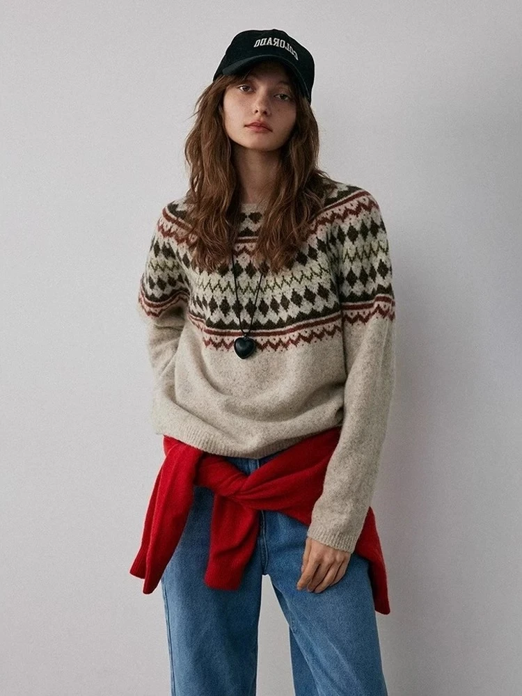 费尔岛圆领长袖针织毛衣577（实物很好看）