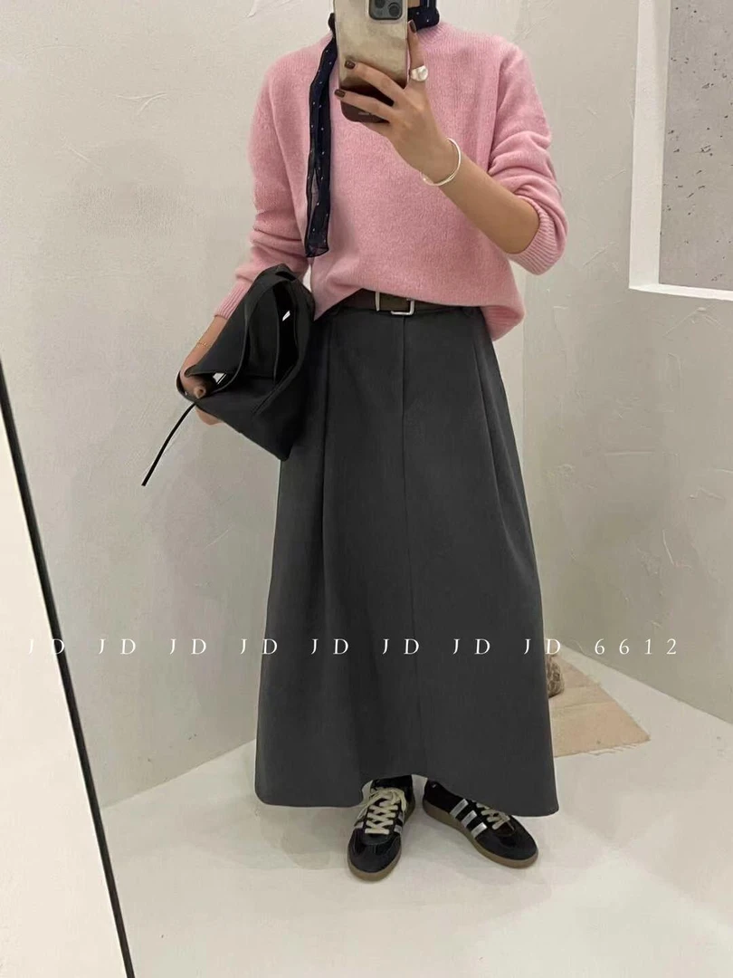 可可推荐~高品质呢料半松紧伞裙6612（不带皮带）